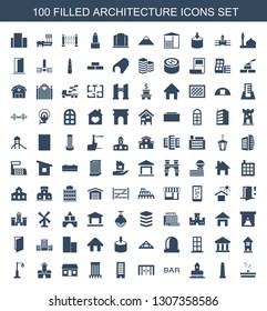 100 architecture icons. Trendy architecture icons white background. Included filled icons such as fountain, monument, castle, Bar, sliding doors. architecture icon for web and mobile.