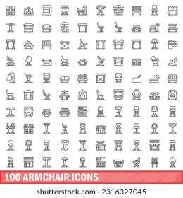 100 armchair icons set. Outline illustration of 100 armchair icons vector set isolated on white background