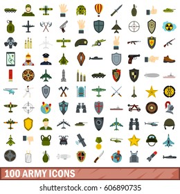 100 army icons set in flat style for any design vector illustration