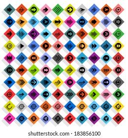 100 arrow flat icon with long shadow. Set 01 