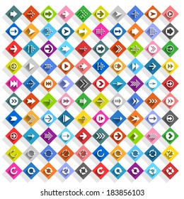100 arrow flat icon with long shadow. Set 09 