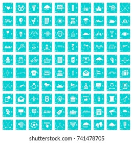 100 arrow icons set in grunge style blue color isolated on white background vector illustration