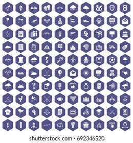 100 arrow icons set in purple hexagon isolated vector illustration