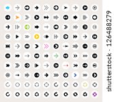100 arrow sign icon set. Black pictogram on white circle shapes. Modern simple minimal, flat, solid, mono, monochrome, plain, contemporary style. Vector illustration web internet design element 8 eps