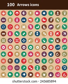 100 Arrows icons, brown background 