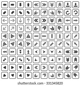 100 arrows icons set, black, on white background