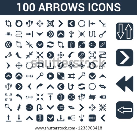 100 Arrows universal icons set with Left arrow, Backward, Right Sort, Drag, Multiply, Download, Download