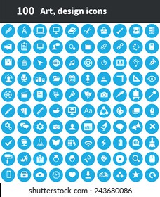 100 art  design icons  blue circle background 