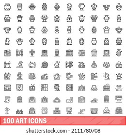 100 art icons set. Outline illustration of 100 art icons vector set isolated on white background