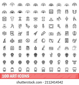 100 art icons set. Outline illustration of 100 art icons vector set isolated on white background