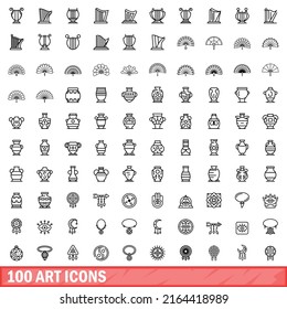 100 art icons set. Outline illustration of 100 art icons vector set isolated on white background