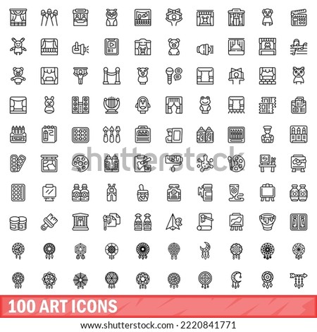 100 art icons set. Outline illustration of 100 art icons vector set isolated on white background