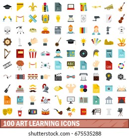 100 art learning icons set in flat style for any design vector illustration