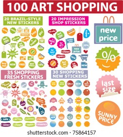 100 art shopping stickers & labels, vector
