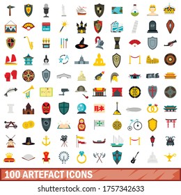 100 artefact icons set in flat style for any design vector illustration