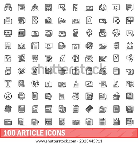 100 article icons set. Outline illustration of 100 article icons vector set isolated on white background