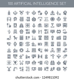 100 Artificial Intelligence universal icons pack with intelligence, Robot, Piction, Data analysis, Algorithm, Chat, Mechanical arm, Robot