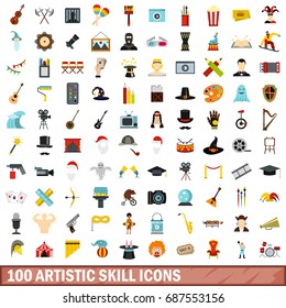 100 artistic skill icons set in flat style for any design vector illustration