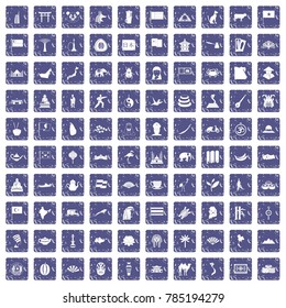100 Asia icons set in grunge style sapphire color isolated on white background vector illustration