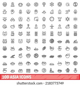 100 asia icons set. Outline illustration of 100 asia icons vector set isolated on white background