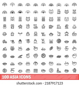 100 asia icons set. Outline illustration of 100 asia icons vector set isolated on white background
