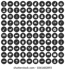 100 Asia icons set in simple style white on black circle color isolated on white background vector illustration