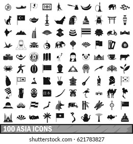 100 Asia icons set in simple style for any design vector illustration