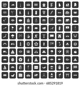 100 asian icons set black