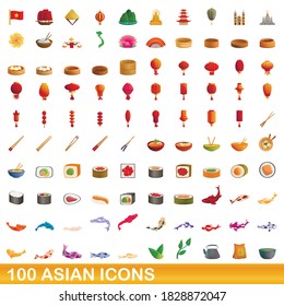 100 asian icons set. Cartoon illustration of 100 asian icons vector set isolated on white background