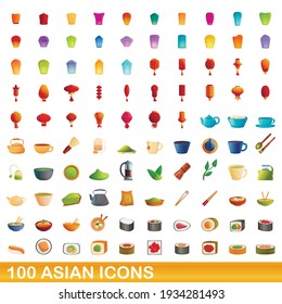 100 asian icons set. Cartoon illustration of 100 asian icons vector set isolated on white background