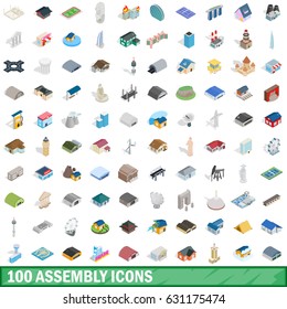 100 assembly icons set in isometric 3d style for any design vector illustration