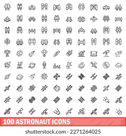 100 astronaut icons set. Outline illustration of 100 astronaut icons vector set isolated on white background