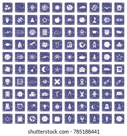 100 astronomy icons set in grunge style sapphire color isolated on white background vector illustration