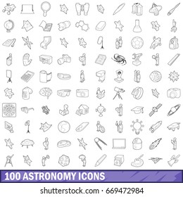 100 astronomy icons set in outline style for any design vector illustration