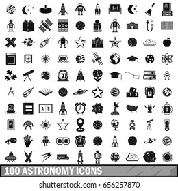 100 astronomy icons set in simple style for any design vector illustration