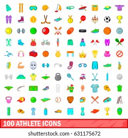 100 athlete icons set in cartoon style for any design vector illustration