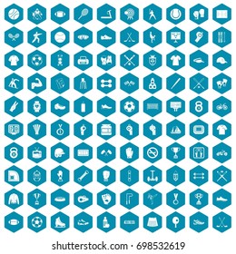 100 athlete icons set in sapphirine hexagon isolated vector illustration