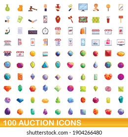 100 auction icons set. Cartoon illustration of 100 auction icons vector set isolated on white background