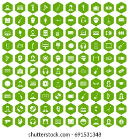 100 audience icons set in green hexagon isolated vector illustration