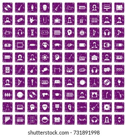 100 audience icons set in grunge style purple color isolated on white background vector illustration