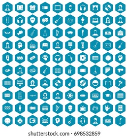 100 audience icons set in sapphirine hexagon isolated vector illustration
