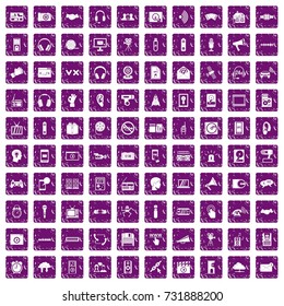 100 audio icons set in grunge style purple color isolated on white background vector illustration