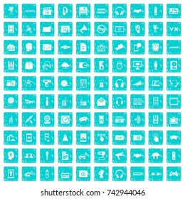 100 audio icons set in grunge style blue color isolated on white background vector illustration