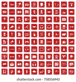 100 audio icons set in grunge style red color isolated on white background vector illustration