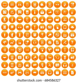 100 audio icons set orange