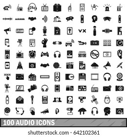 100 audio icons set in simple style for any design vector illustration