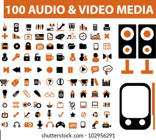 100 audio & media icons set. vector