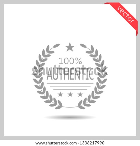 100% Authentic brand icon. Laurel wreath label badge isolated, Vector illustration