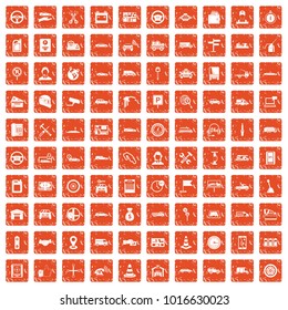 100 auto icons set in grunge style orange color isolated on white background vector illustration