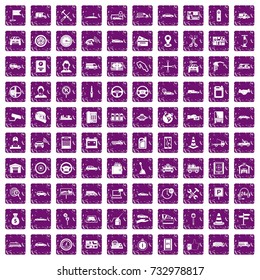 100 auto icons set in grunge style purple color isolated on white background vector illustration